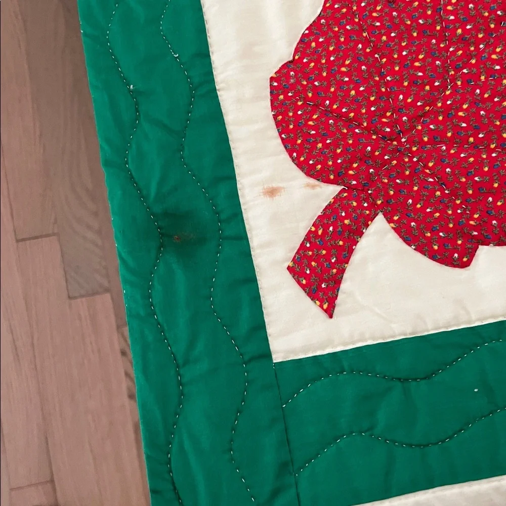 Vintage Colorful Leaf Pattern Quilt needs to be laundered see photos of spots